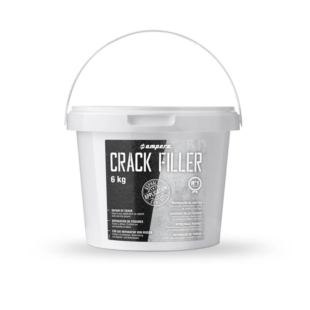 6-kg-Eimer aus weißem Kunststoff mit Henkel, schwarz-weißer Beschriftung, Produkt zur Rissreparatur, Reparaturkit.