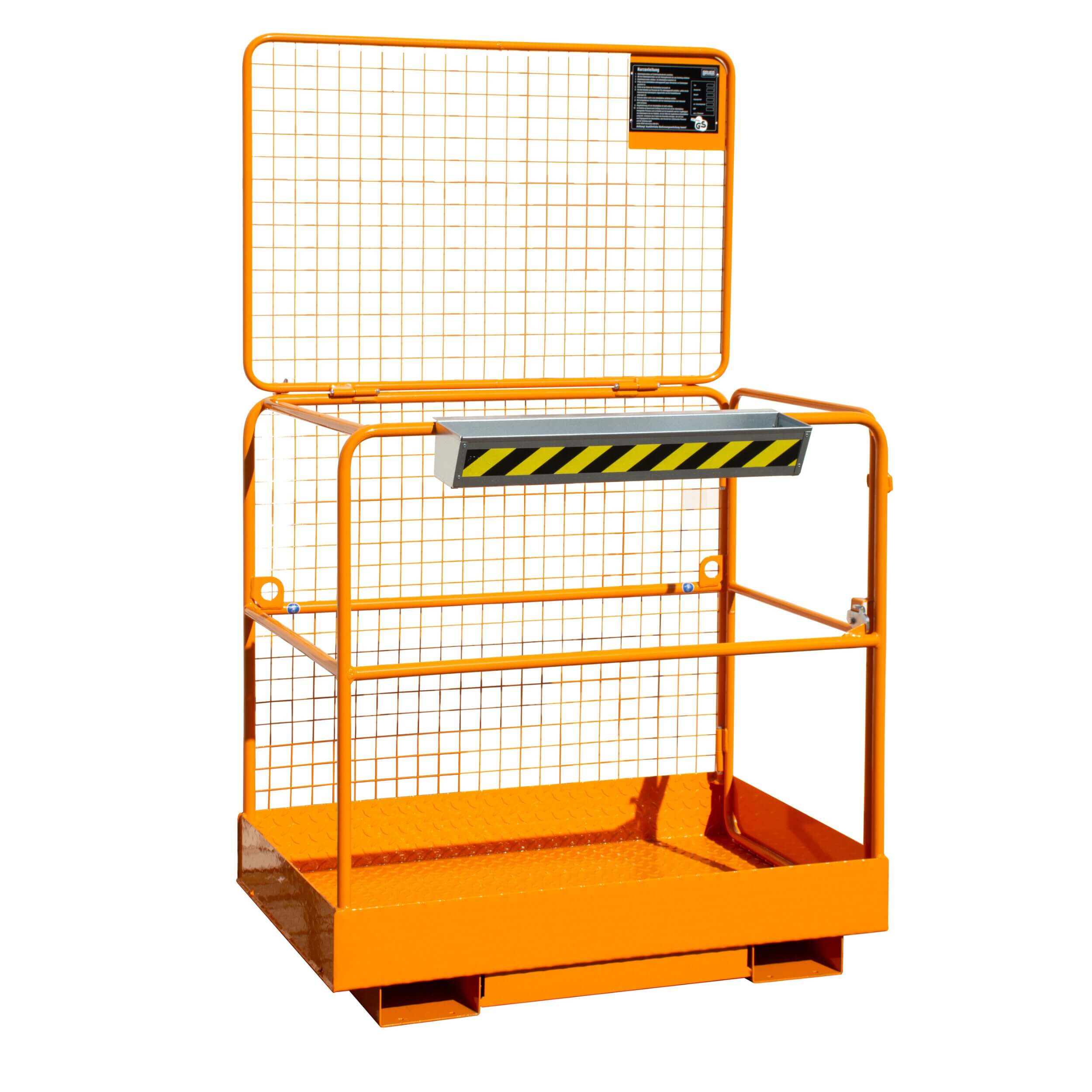 Orange metal safety barrier/guardrail with grid mesh panels (construction site barrier).