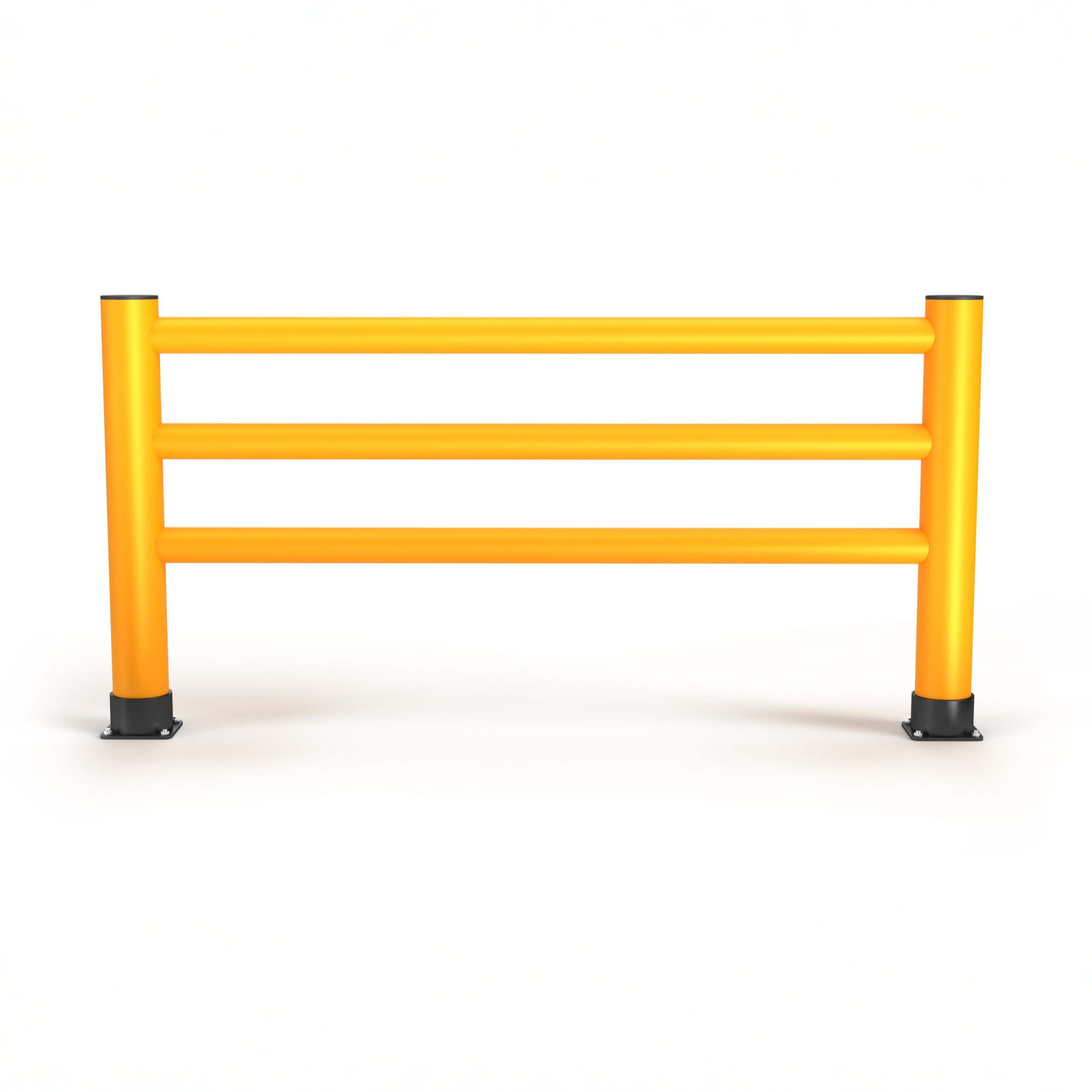 Orange safety railing with vertical posts at the bottom of the image against a white background.