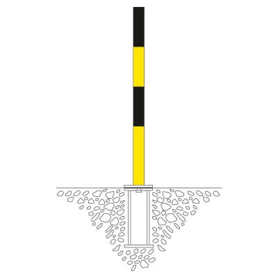 Der Parat B Sperrpfosten in schwarz weiß als Schematische Darstellung in der Variante zum einbetonieren.