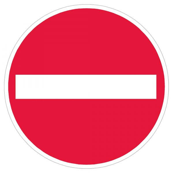 Rotes rundes Verkehrsschild "Einfahrt verboten" mit weißem Querbalken, MORION Warnaufsteller, Verkehrszeichen Deutschland.