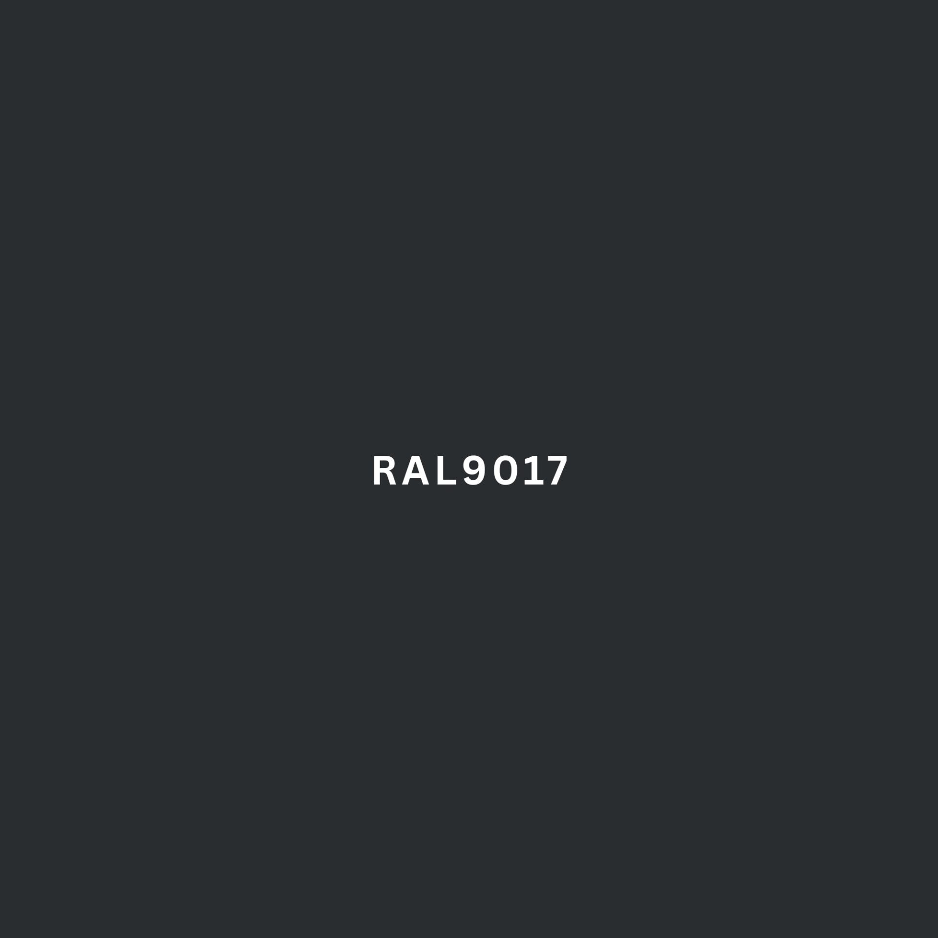 Dunkel anthrazitfarbener Hintergrund, mittig weißer Schriftzug "RAL9017", steht für schwarze Verkehrswegemarkierung.